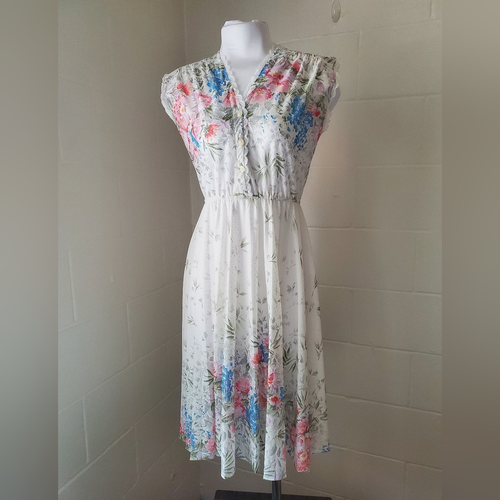 Vintage 1980s Floral Sleeveless Dress *No Tag* Small